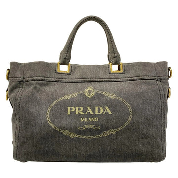 Prada Canapa Gray Khaki Denim Tote Bag