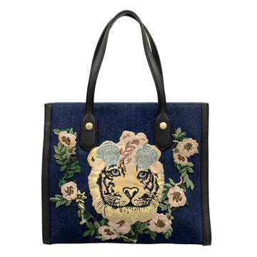 Gucci Tiger Embroidery Tote Bag Navy