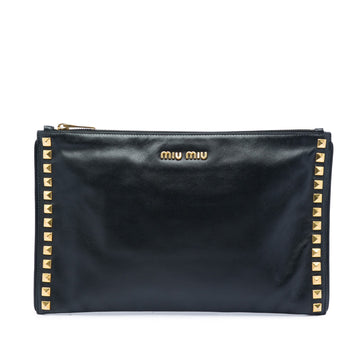 Miu Studded Leather Zip Clutch