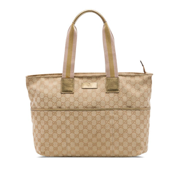 Gucci Gg Canvas Web Tote Pre-Loved Beige