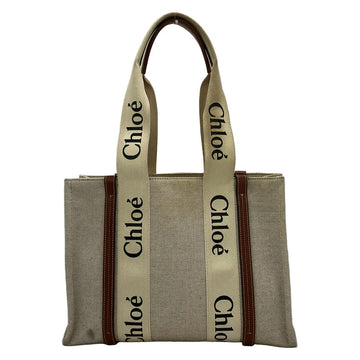 Chloe Woody Medium Tote Bag Cream Brown