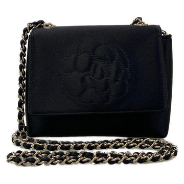 Chanel Camellia Black Satin Shoulder Bag