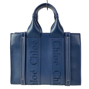 Chloe Woody Small Tote Bag Navy Leather