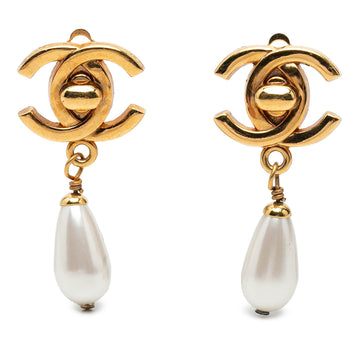 Chanel Cc Gold Plated Faux Pearl Drop