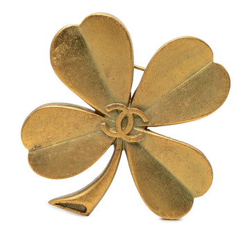 Chanel Cc Gold Plated Clover Brooch Pre-