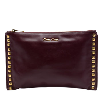 Miu Studded Leather Zip Clutch