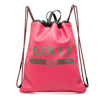 Gucci Leather Logo Drawstring Backpack
