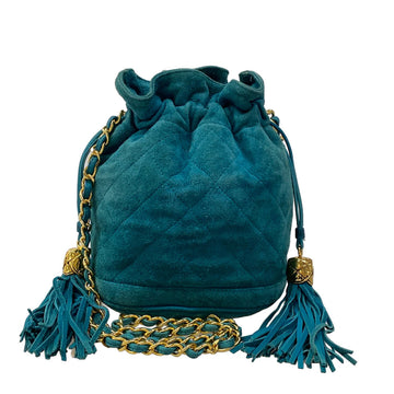 Chanel Matelasse Green Suede Shoulder