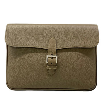 Moynat Gray Beige Leather Clutch Bag