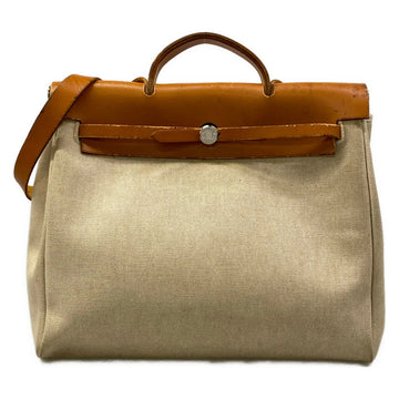 Hermes Her Bag Mm Cream Brown Toile H