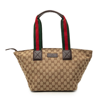 Gucci Gg Canvas Web Tote Pre-Loved Beige