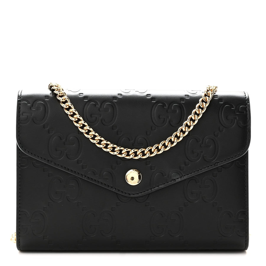 Gucci Calfskin Gg Debossed Chain Wallet