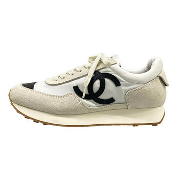 Chanel White Cream Black Nylon Suede