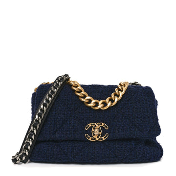 Tweed Quilted Large Chanel 19 Flap Navy