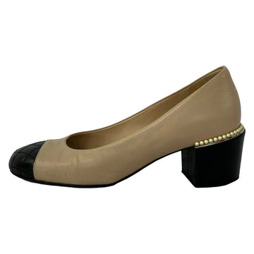 Chanel Beige Black Lambskin Women's