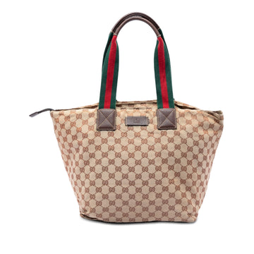 Gucci Gg Canvas Web Tote Pre-Loved Beige