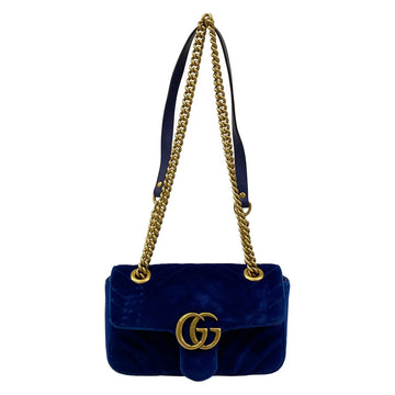 Gucci Gg Marmont Blue Velour Shoulder