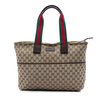 Gucci Gg Canvas Web Tote Pre-Loved Beige