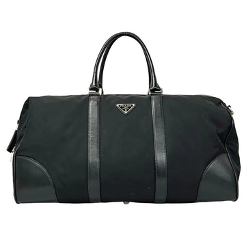 Prada Black Nylon Leather Boston Bag