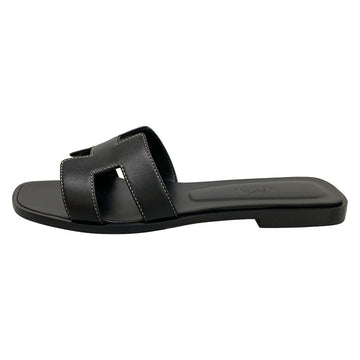Hermes Oran Black Leather Women's