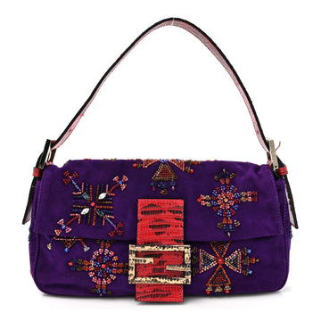 Fendi Suede Beaded Lizard Baguette