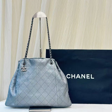 Chanel Silver Leather Bucket Bag Large
