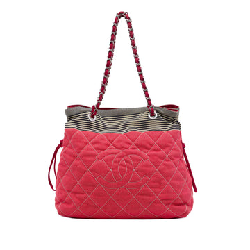 Chanel Cc Quilted Denim Grosgrain