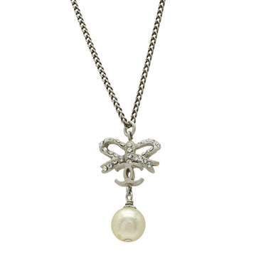 Chanel Cc Logo Pendant Necklace Silver-
