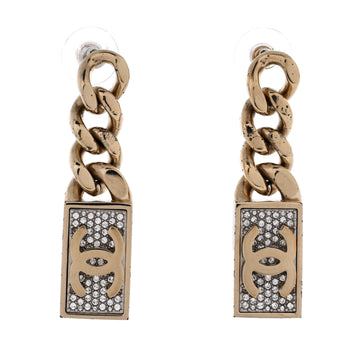 Chanel Cc Dog Tag Charm Drop Earrings