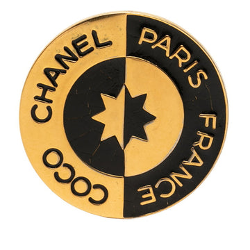 Chanel Round Brooch Metal Black And Gold