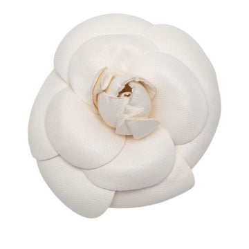 Chanel Camellia Brooch White Leather