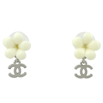 Chanel Cc Logo Flower Earrings Silver-