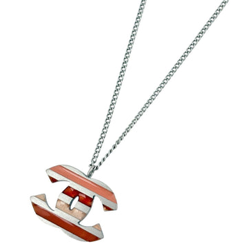 Chanel Cc Logo Pendant Necklace Silver-
