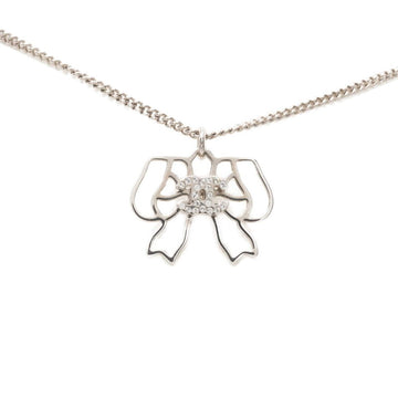 Chanel Cc Logo Pendant Necklace Silver-