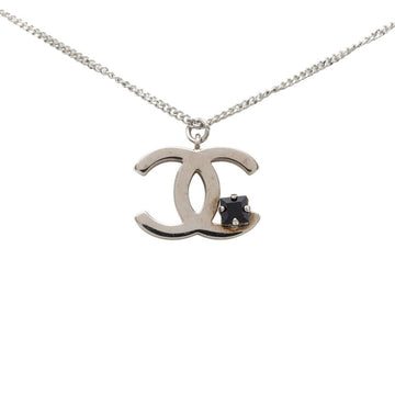 Chanel Cc Logo Pendant Necklace Silver-