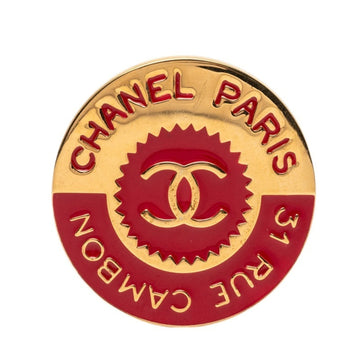 Chanel Cc Logo Round Brooch Gold-Tone