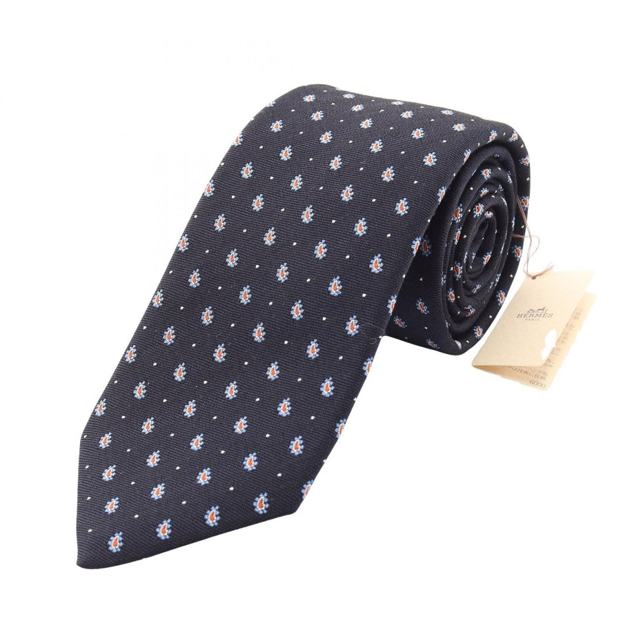 Hermes All Over Pattern Tie Silk Navy