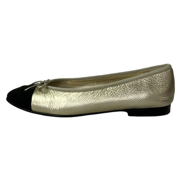 Chanel Gold Black Leather Chemical Fiber