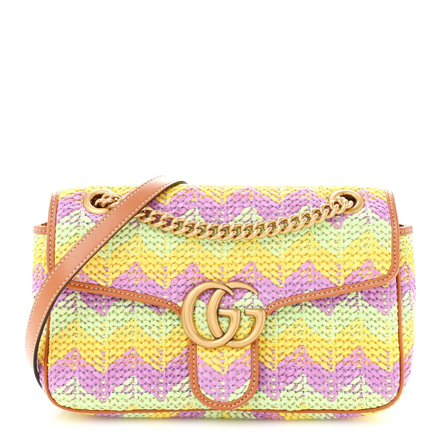 Gucci Calfskin Raffia Woven Small Gg
