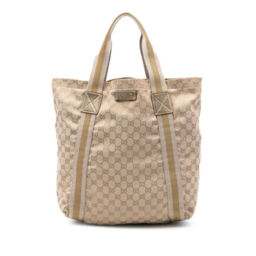 Gucci Gg Canvas Web Tote Pre-Loved Beige