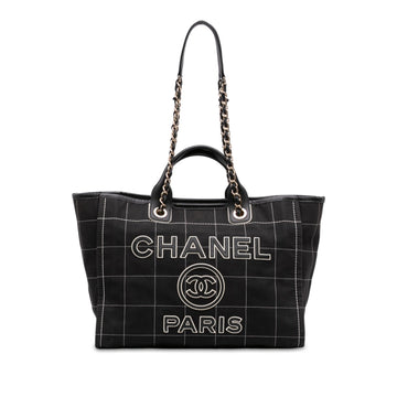 Chanel Deauville Tote Pinstripe Cotton