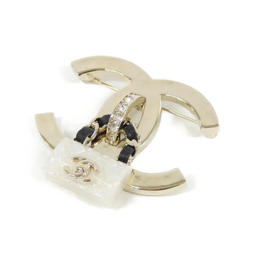 Chanel Brooch Leather Black Gold And