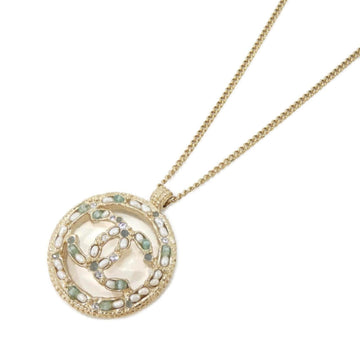 Chanel Pendant Necklace Metal Gold Green
