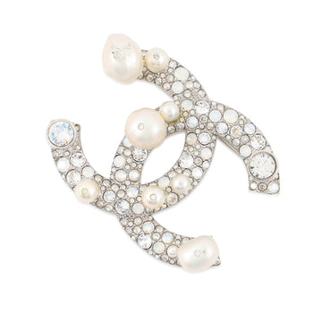 Chanel Cc Logo Brooch Silver-Tone Metal