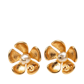 Chanel Cc Logo Stud Flower Earrings