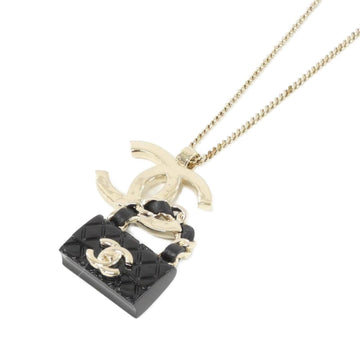 Chanel Pendant Necklace Black Leather