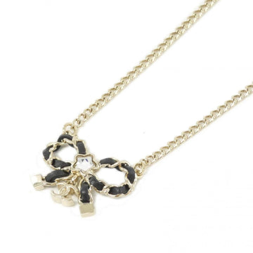 Chanel Pendant Necklace Black Leather
