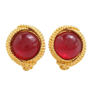 Chanel Cc Logo Earrings Gold/Red