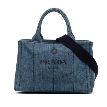 Prada Small Denim Canapa Logo Tote Pre-