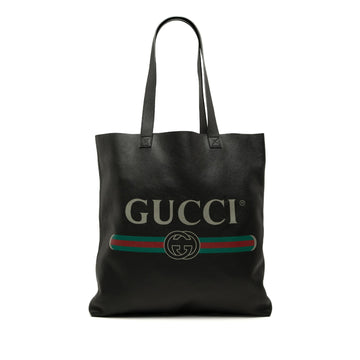 Gucci Calfskin Logo Tote Pre-Loved Black